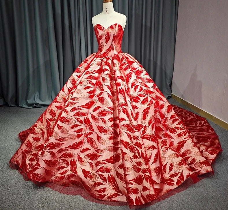 Red Feather Quinceanera Dress