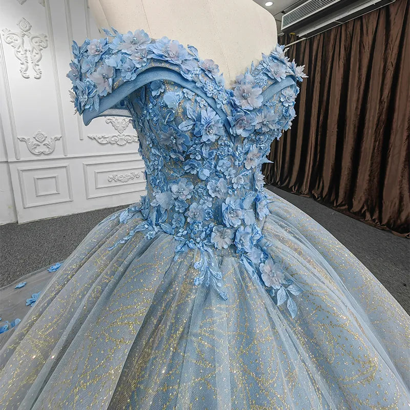 
                      
                        Quinceanera Blue Ball Gown Flower Dress
                      
                    