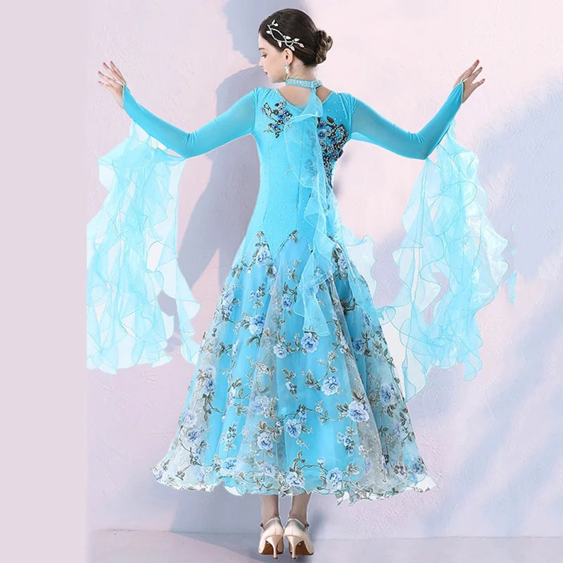 
                      
                        Ballroom Dance Competition Dress Embroidery Rhinestones Performance Wear
                      
                    