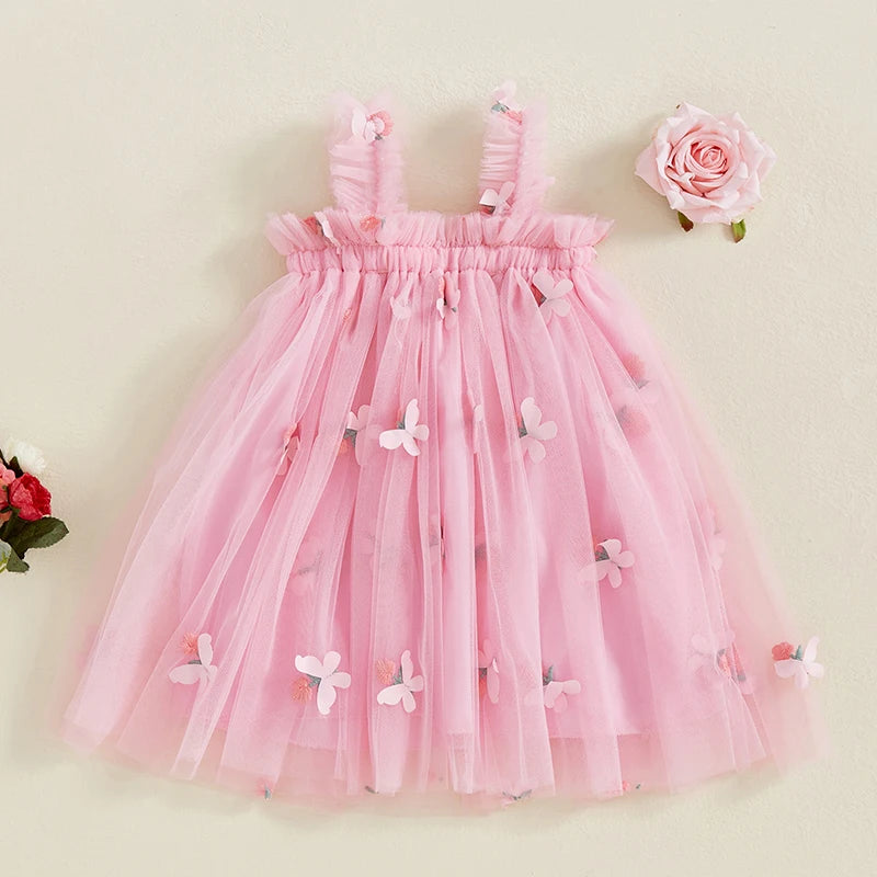 
                      
                        Girls Sleeveless Floral Tulle Princess Dress with Butterfly Detail
                      
                    