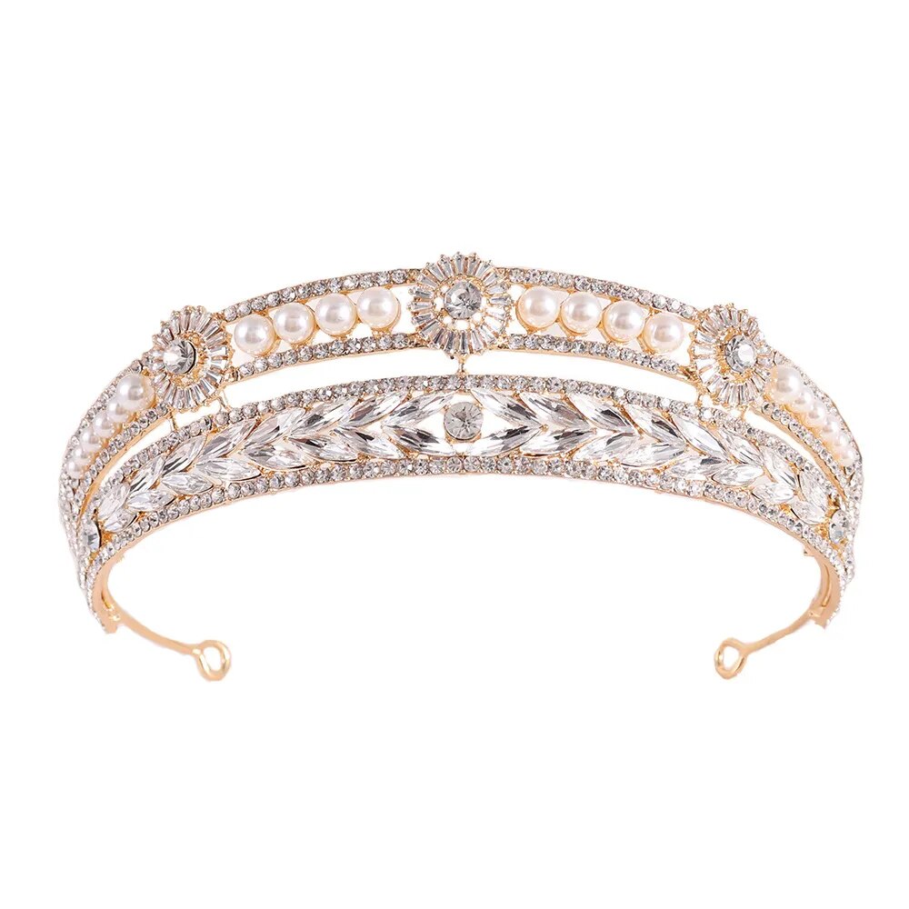 
                      
                        Gold Silver Plated Queen Princess Crystal Pearl Bridal Hair Accessory Headband
                      
                    