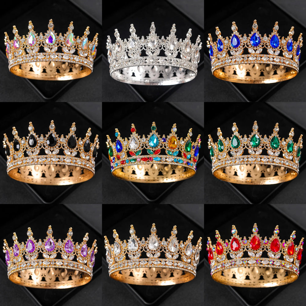 Round Rhinestone Crystal Tiaras Crown Headpieces For Queen and King