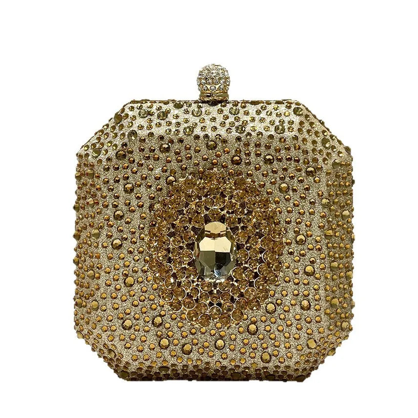 
                      
                        Mini Crystal Evening Clutch Metal Box  Wedding Small Party Purse, elevate your evening ensemble with this crystalline minaudiere
                      
                    