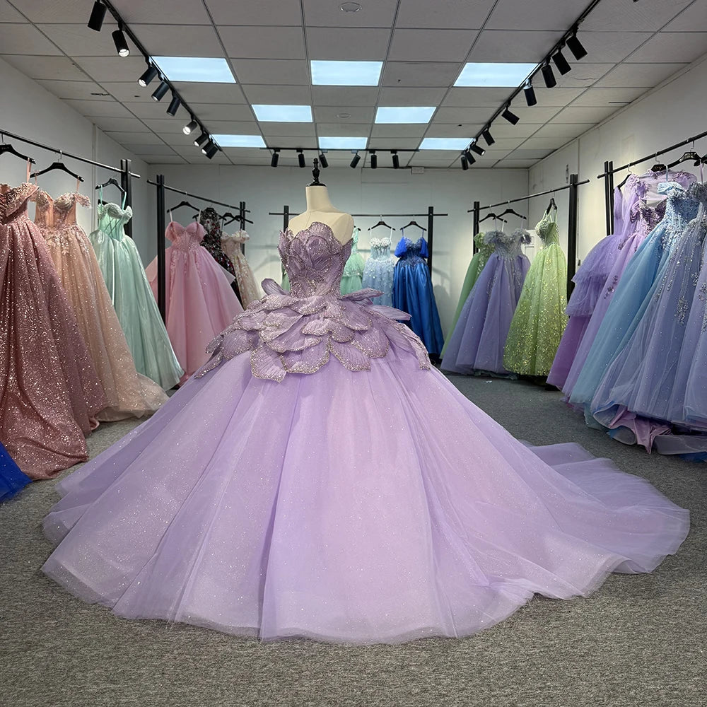 
                      
                        Purple Lilac Quinceanera Dress Puffy Ball Gown Lace Up Sleeveless Sweet 16 Dress
                      
                    