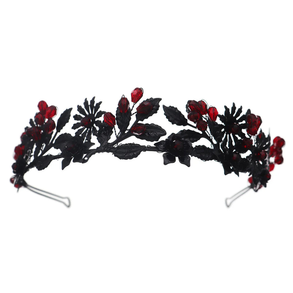 
                      
                        black and red tiara crowns crystal bead on metal frame, party hair accessory
                      
                    