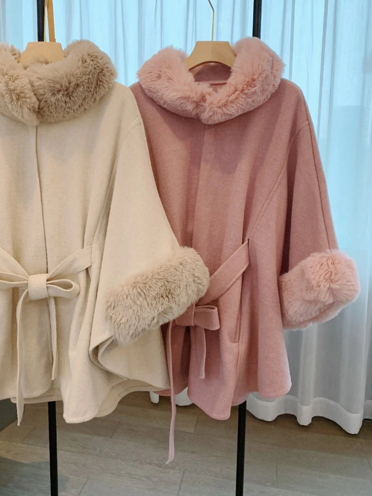 
                      
                        Elegant Autumn Winter Collar Belt Knitted Poncho Cape Shawl
                      
                    