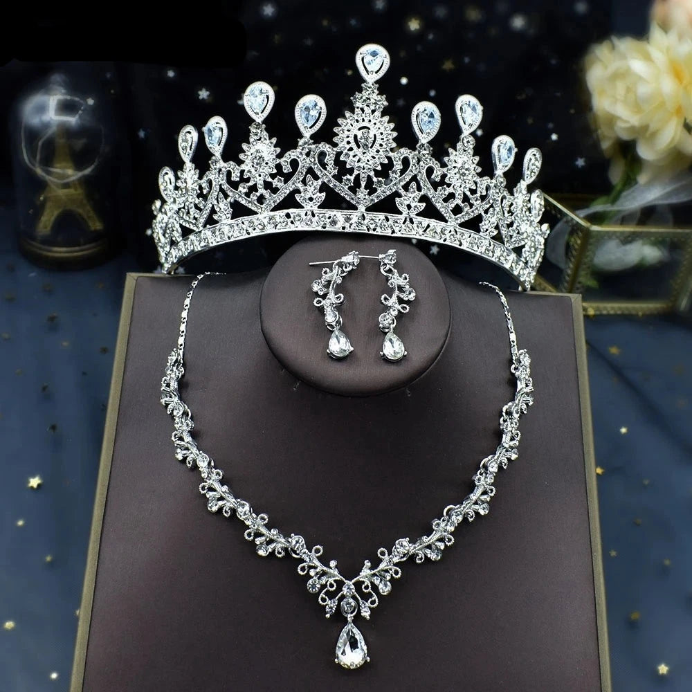 Party Necklace Earrings Tiara Crown Crystal Rhinestone  Jewelry Sets