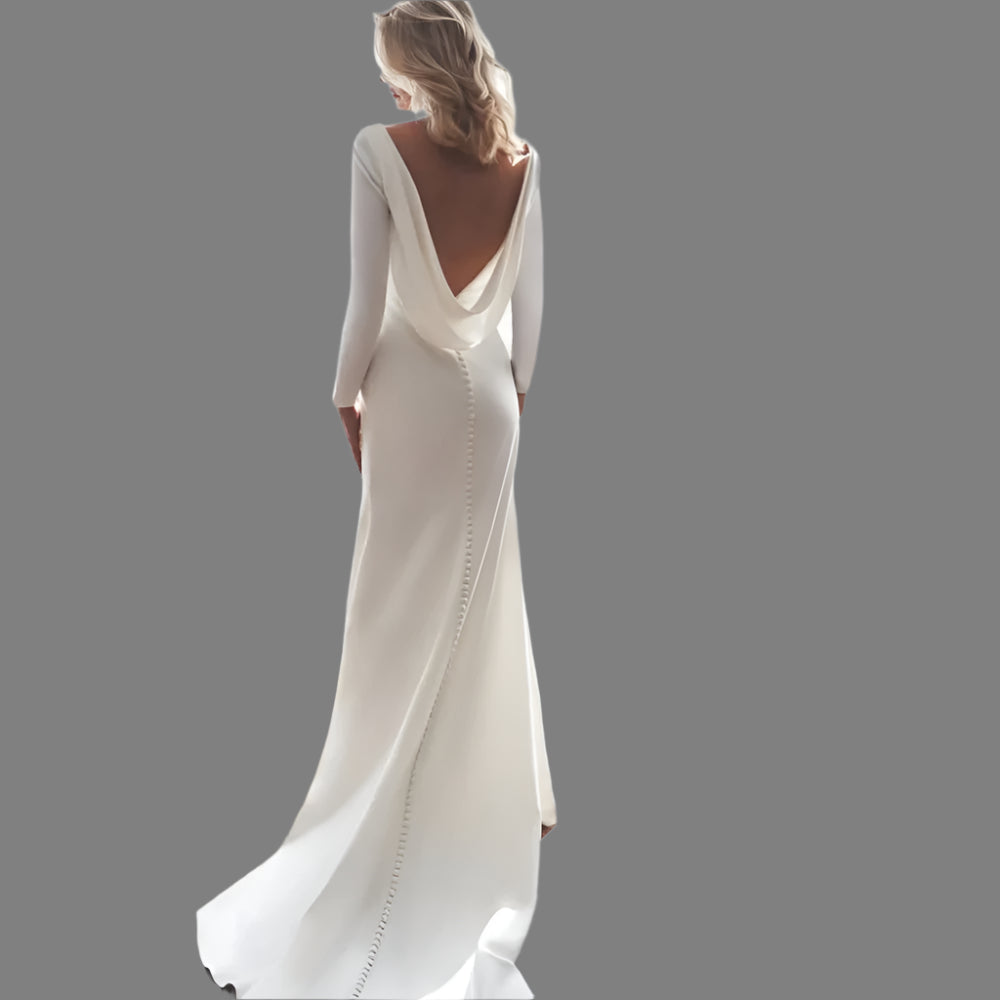 
                      
                        Long Sleeve Mermaid Back Cowl Wedding Dress Bridal Gown Sweep Train
                      
                    