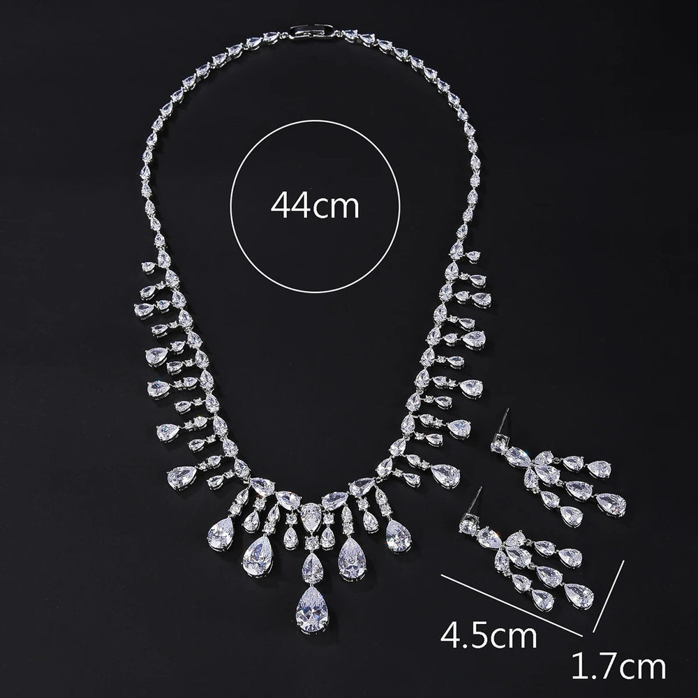 
                      
                        Silver Color Cubic Zirconia Bridal Party Wedding Necklace Earrings Jewelry Set
                      
                    