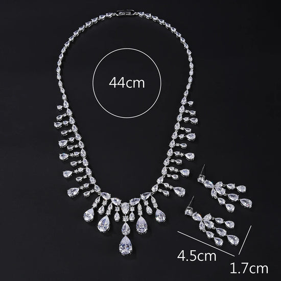 Silver Color Cubic Zirconia Bridal Party Wedding Necklace Earrings Jewelry Set