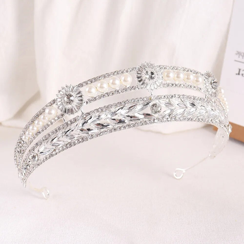 
                      
                        Gold Silver Plated Queen Princess Crystal Pearl Bridal Hair Accessory Headband
                      
                    