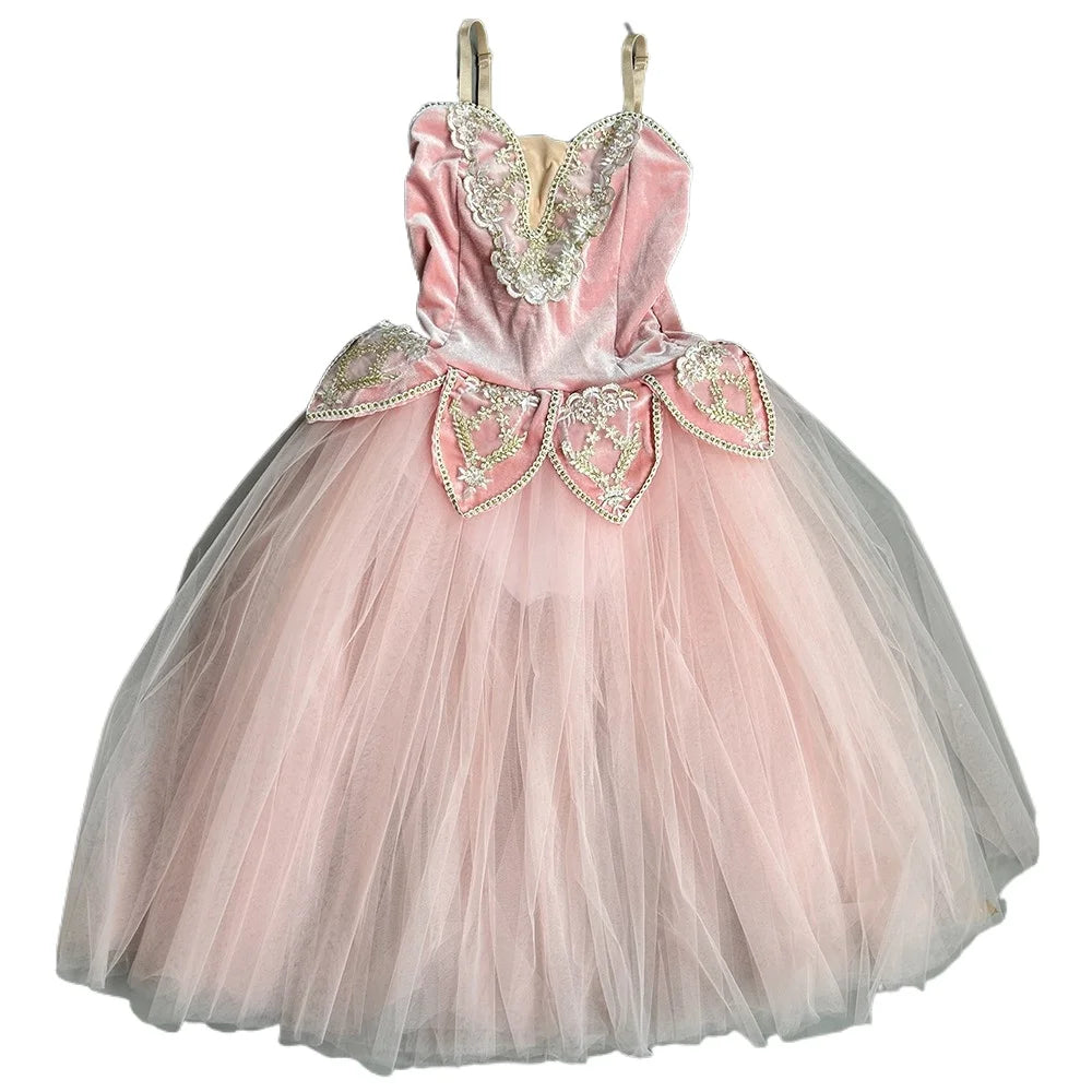 Girls Long Ballet Dress Professional Tutu Performance Costume