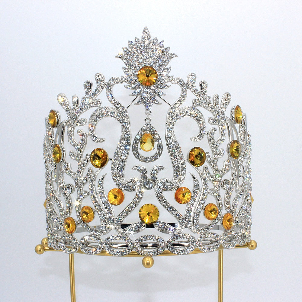Luxury Miss Universe Big AB Crystal Rhinestone Round Tiaras Princess Pageant Crowns