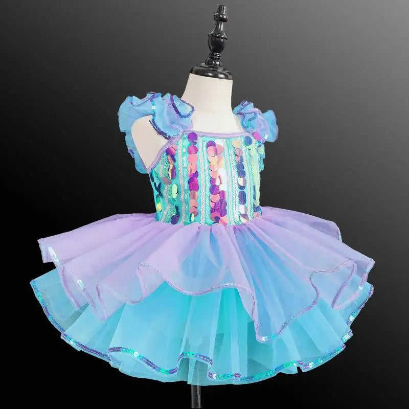 Girls Sequined Ballerina Dance Performance Costume