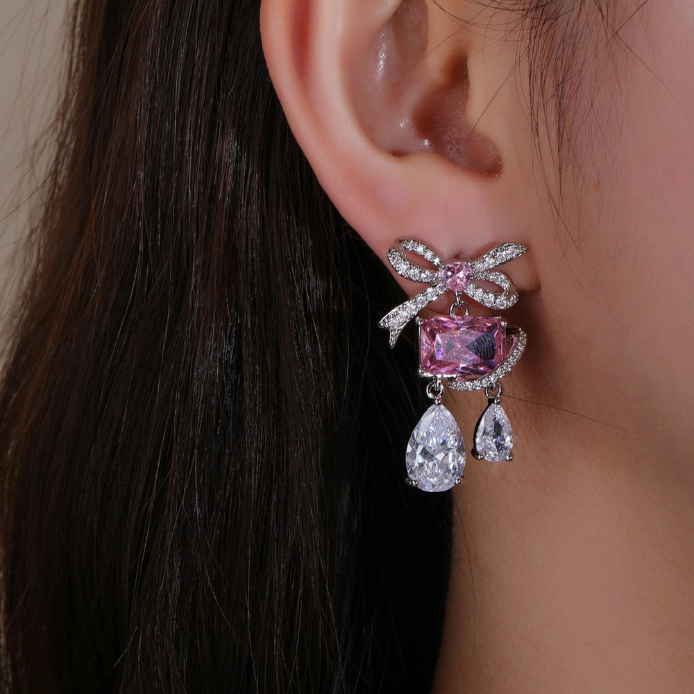 
                      
                        Cute Romantic Pink Cubic Zirconia Crystal Party Bow Knot Jewelry Earrings
                      
                    