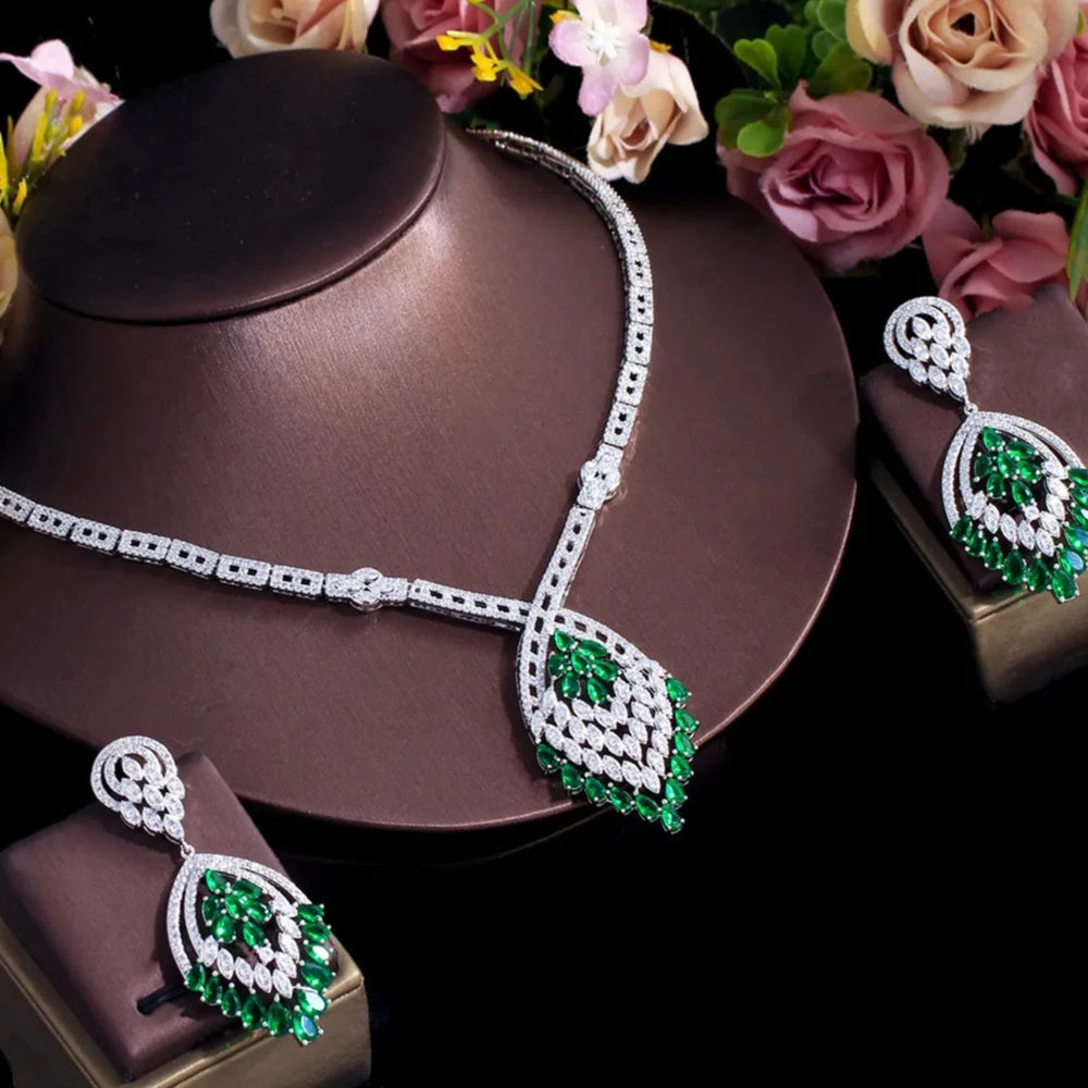 Faux Emerald Cubic Zirconia 2PCS Wedding Jewelry Set  for Women