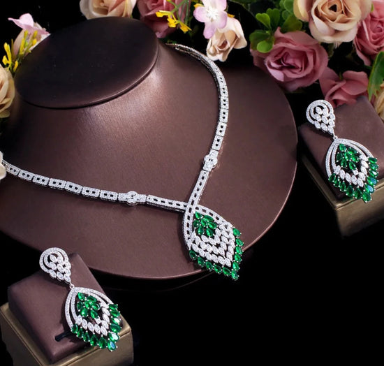 Faux Emerald Cubic Zirconia 2PCS Wedding Jewelry Set  for Women
