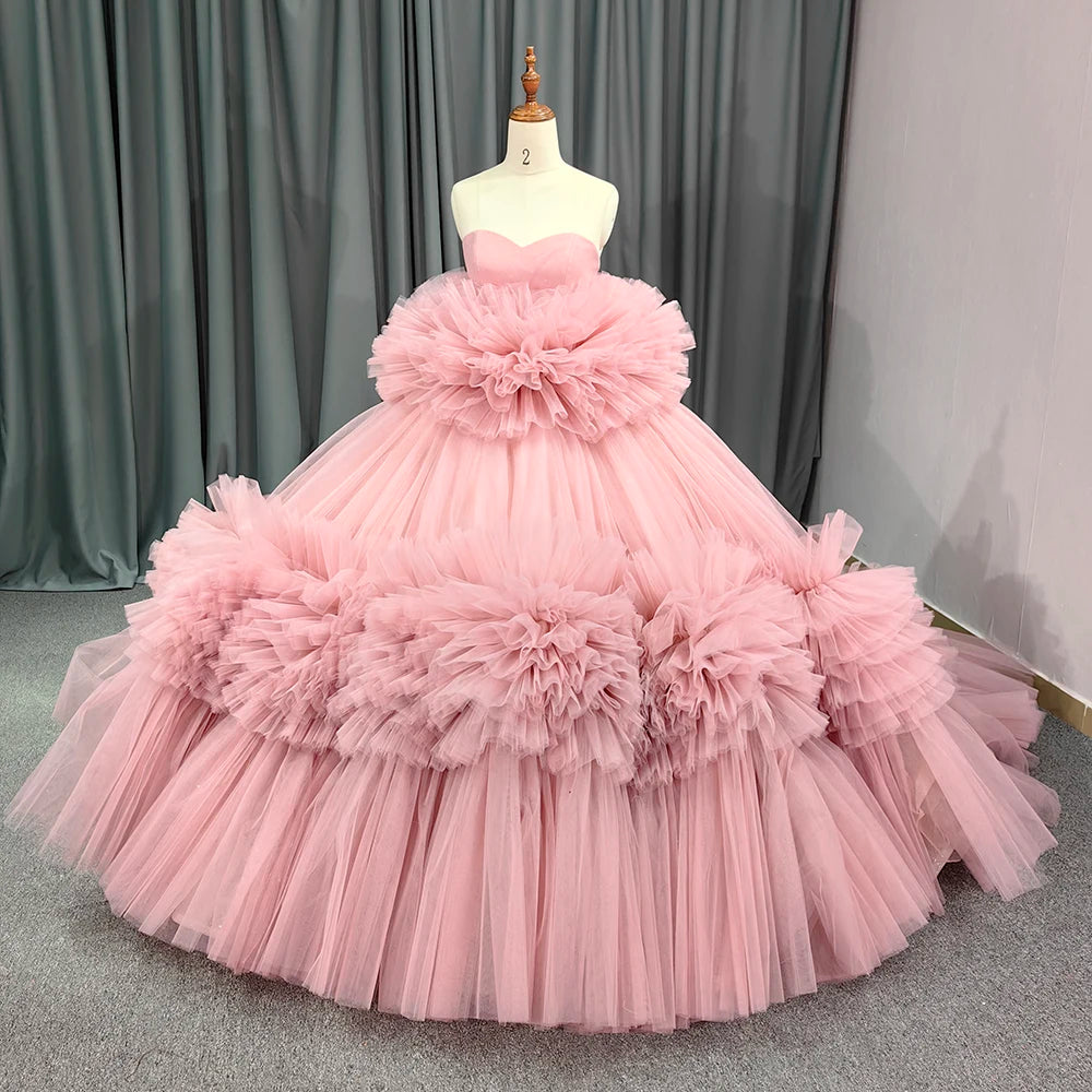 Pink Quinceanera Dresses Off Shoulder 3D Flowers Party Ball Gown For Sweet  15 16 | eBay