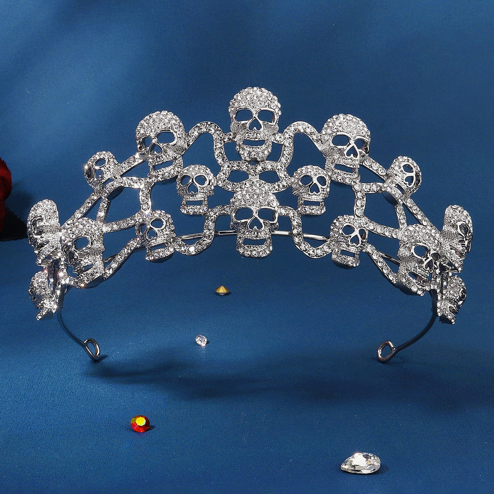 Crystal Skull Halloween Tiaras Crowns For Women Rhinestone Hair Accessory