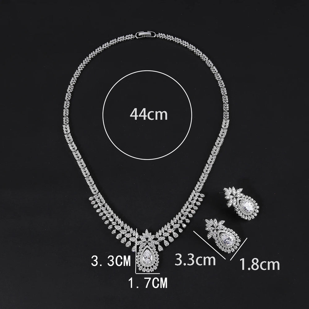 
                      
                        Fashion Cubic Zirconia Bridal Wedding Necklace Pendant Earrings Jewelry Set Accessory
                      
                    