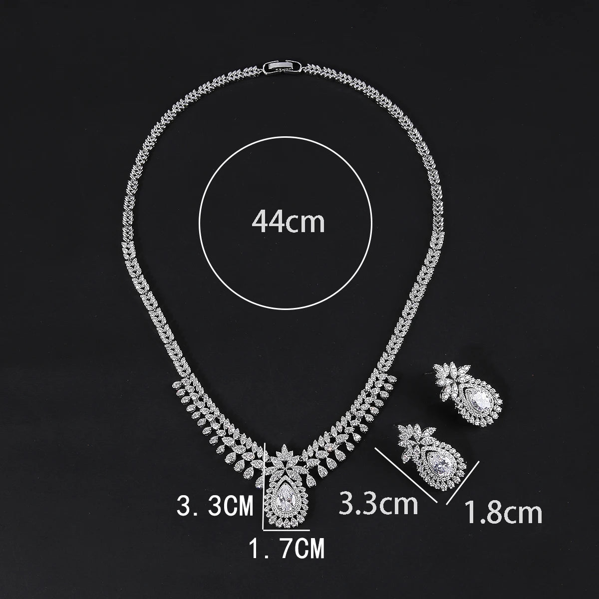 Fashion Cubic Zirconia Bridal Wedding Necklace Pendant Earrings Jewelry Set Accessory