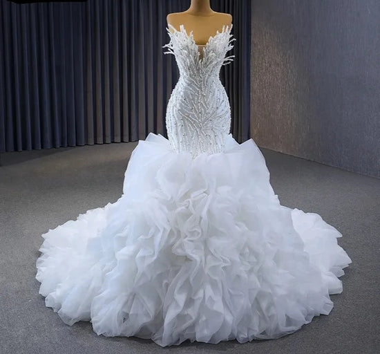 Luxurious Quality Sheath Strapless Sleeveless  Beading Lace Up Sequined Wedding Dress