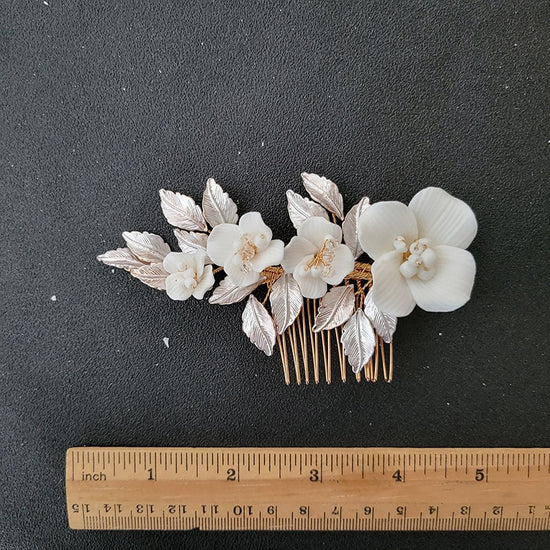 Load image into Gallery viewer, Handmade Luxury Rhinestones Pearls Ceramic Flower Bridal Tiara Headband Wedding Crown

