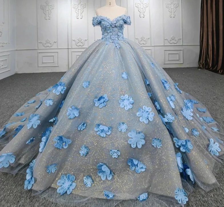 
                      
                        Quinceanera Blue Ball Gown Flower Dress
                      
                    