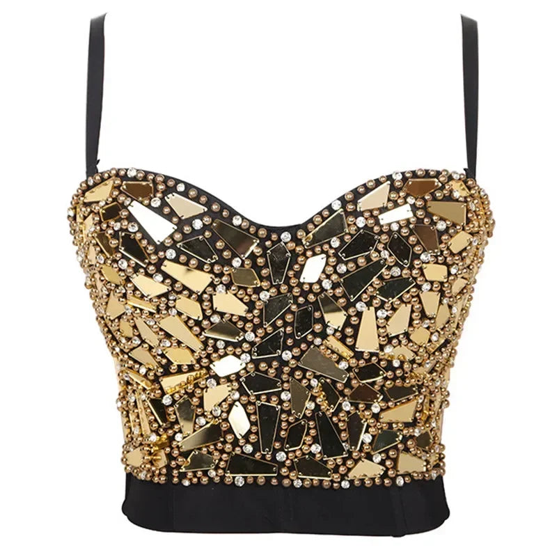 
                      
                        Rhinestone Diamond Sequin Tank Top Corset Crop Tops
                      
                    