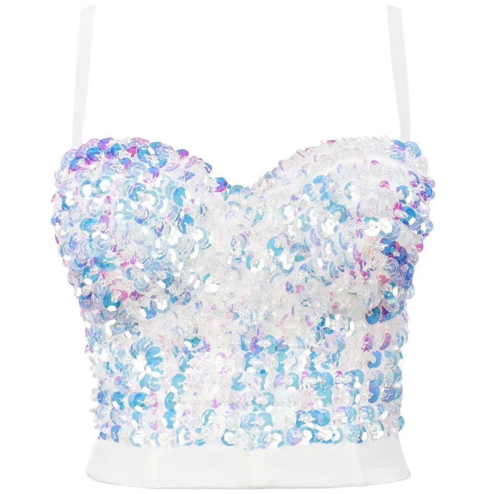 
                      
                        Rhinestone Diamond Sequin Tank Top Corset Crop Tops
                      
                    