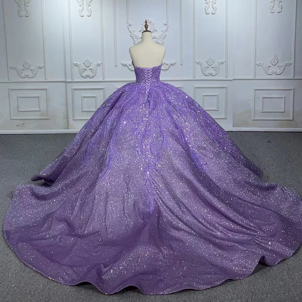 
                      
                        Sequined Beaded Purple Lace Ball Gown Sweetheart Party Dress
                      
                    