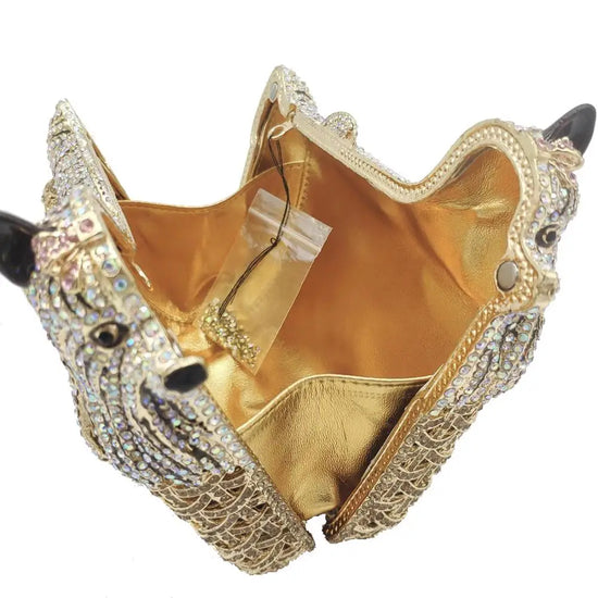 Doggy Puppy Gold Crystal Clutch Evening Bags Party Minaudierer Purses