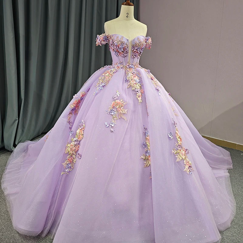 Purple Deep V-neck Quinceañera Dress