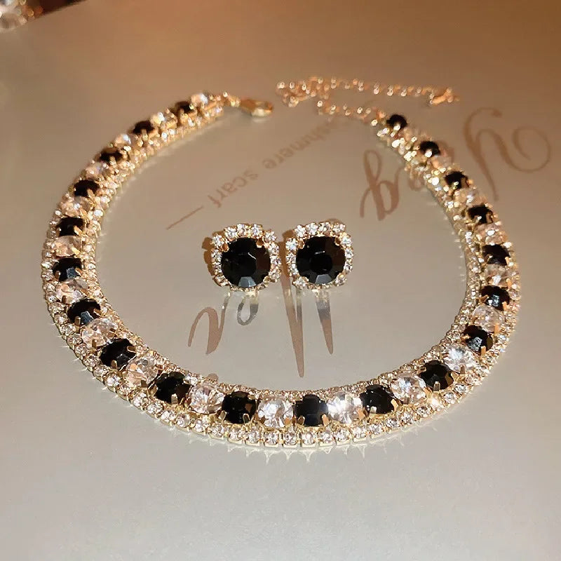Crystal Jewelry set with necklace and earrings on a light background