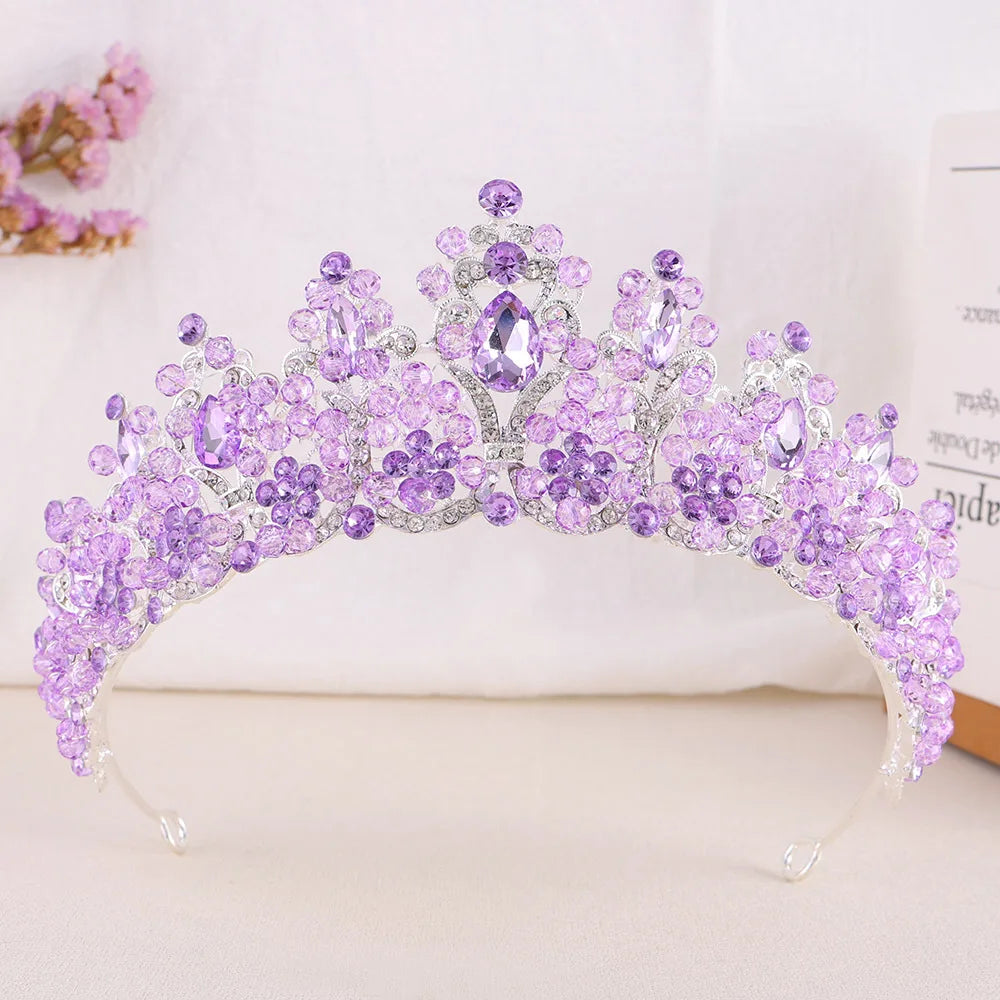 Pink Purple Crystal Bead Rhinestone Pageant Tiara Crowns Hair Accessories