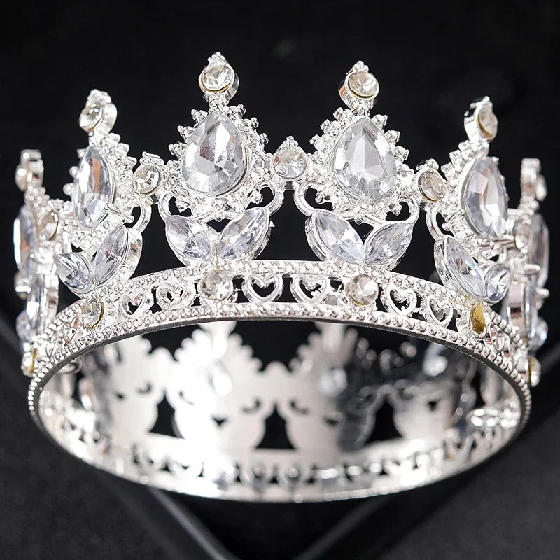 Round Rhinestone Crystal Tiaras Crown Headpieces For Queen and King