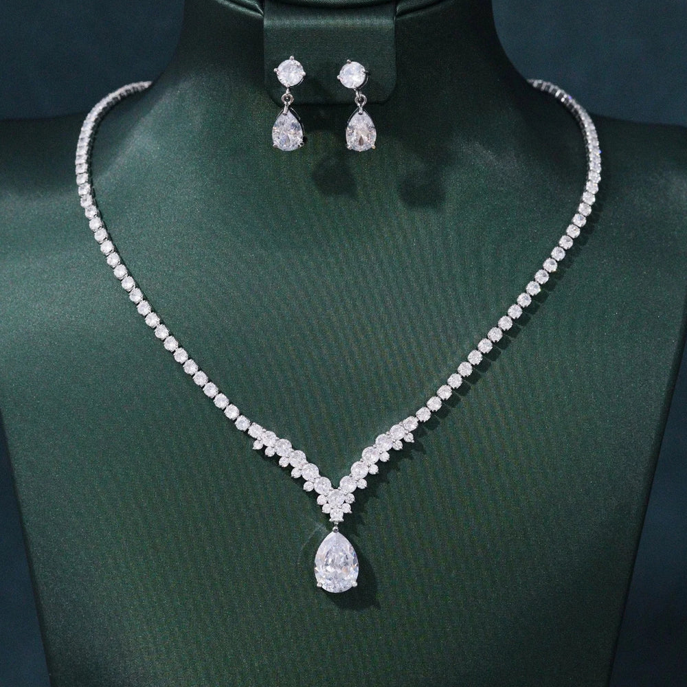 
                      
                        Cubic Zirconia Pendant 2PCS Necklace and Earrings Set  Wedding Jewelry Set
                      
                    