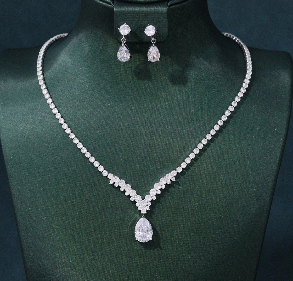 Cubic Zirconia Pendant 2PCS Necklace and Earrings Set  Wedding Jewelry Set