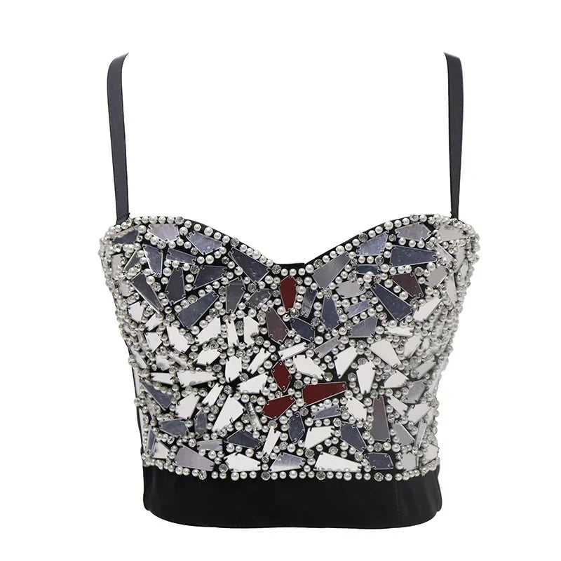 
                      
                        Rhinestone Diamond Sequin Tank Top Corset Crop Tops
                      
                    