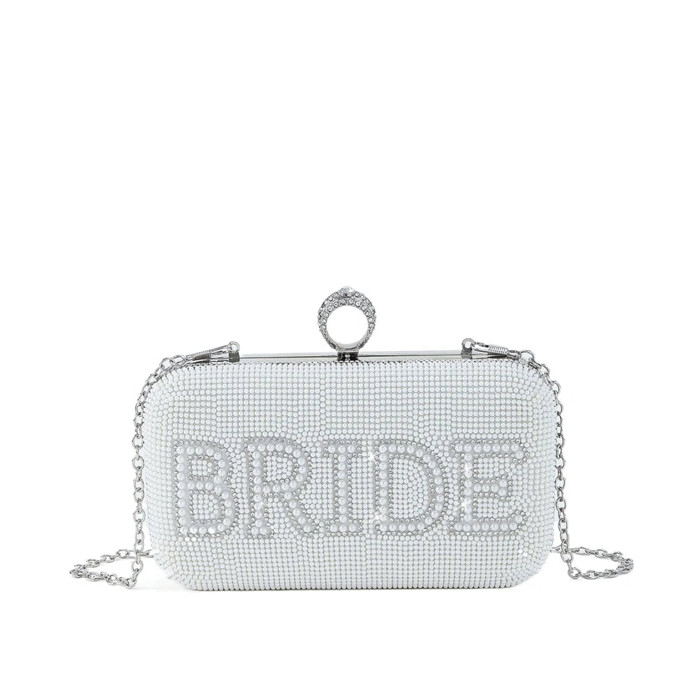 Pearl BRIDE Clutch Purse White Bridal Wedding Evening Bag Party Accessory