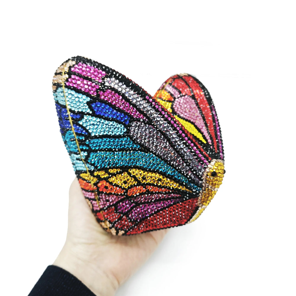 
                      
                        Colorful butterfly-shaped clutch bag mini purse for formal events with crystal beadwork 
                      
                    