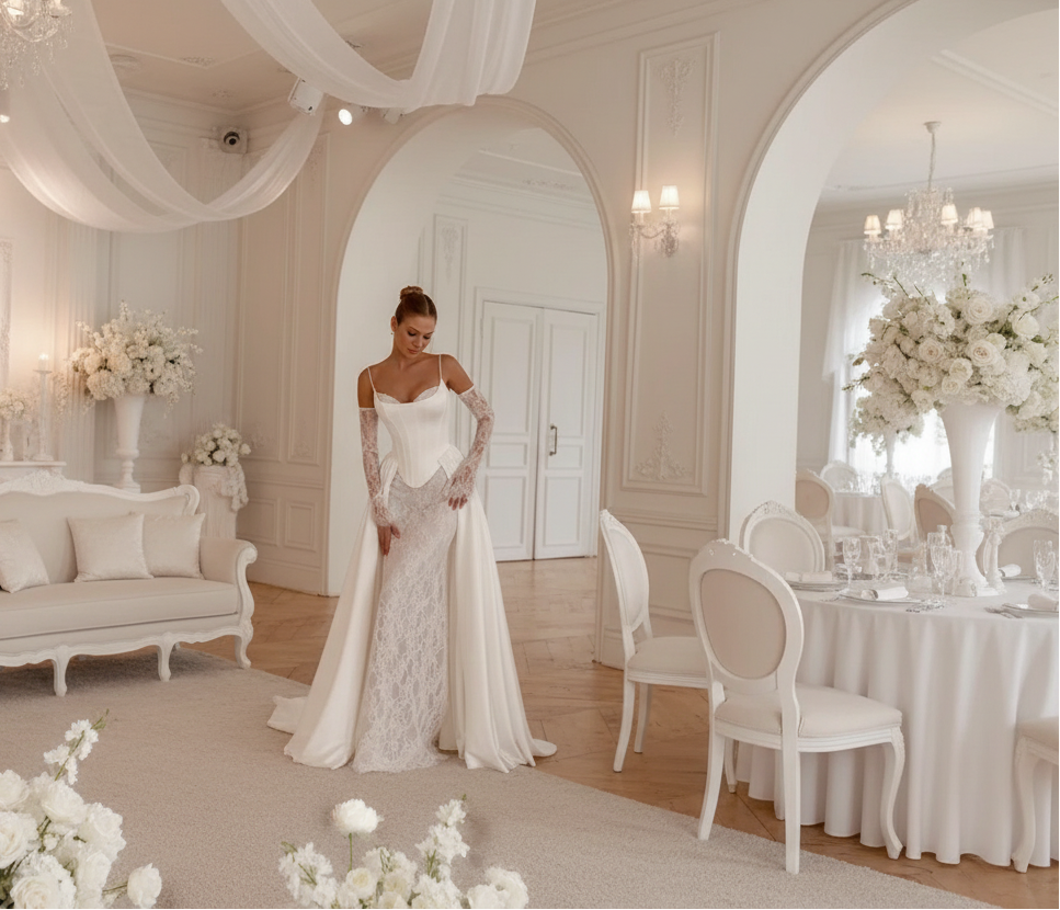 Boho Mermaid Wedding Dress Mermaid Corset Bridal Gown, Embrace your inner romantic with this stunning boho wedding dress that's equal parts ethereal and dramatic.