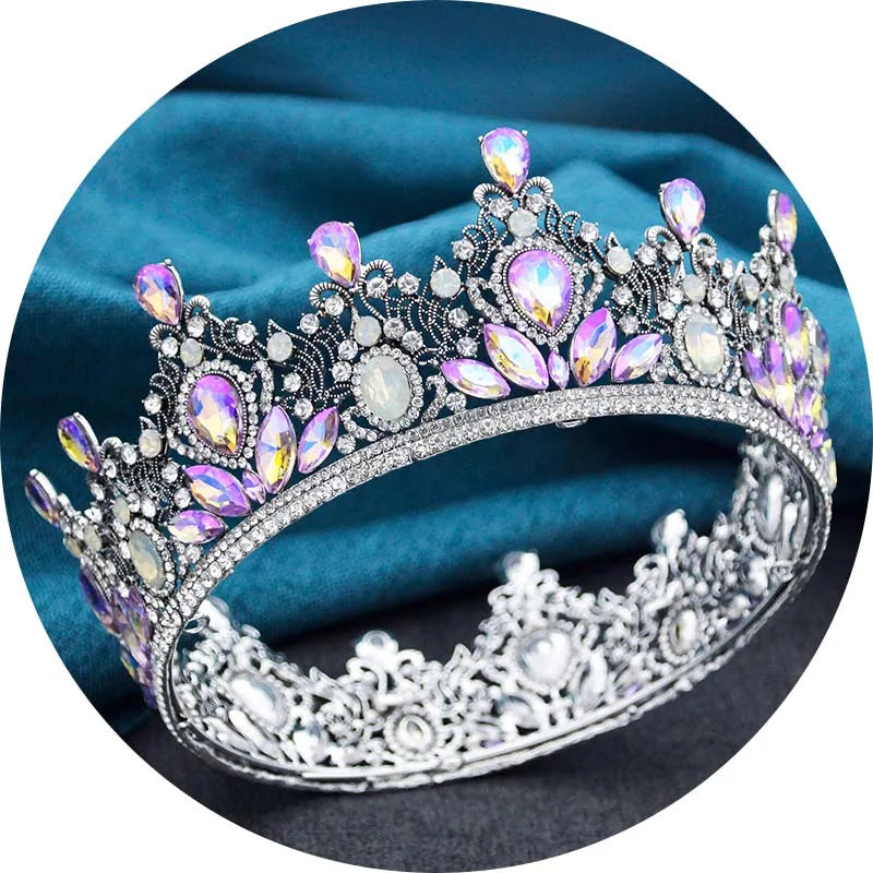 Baroque Purple Crown Wedding Rhinestone Tiara Crown for Women