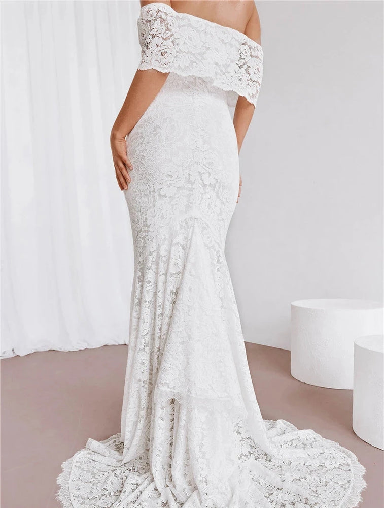 
                      
                        Mermaid Lace Wedding Dresses Boho Off the Shoulder Elegant Beach Bridal Gown
                      
                    