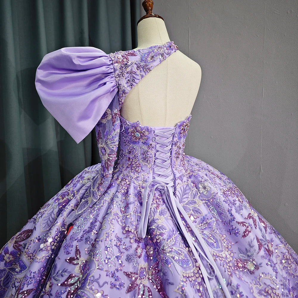 Purple Quinceanera  One-Shoulder Ball Gown Dress