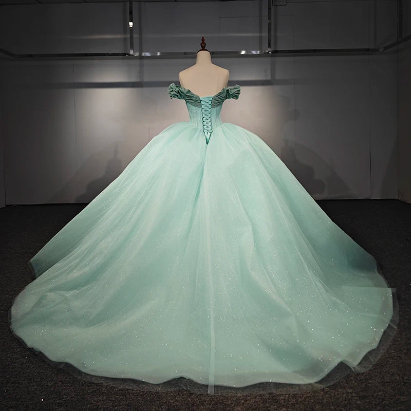 Green Scoop Short Sleeves Cap Sleeve Lace Up Ball Gown Elegant Quinceanera Dress