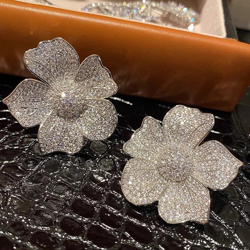 
                      
                        Aesthetic Big Flower Cubic Zirconia Design Earrings for Women
                      
                    