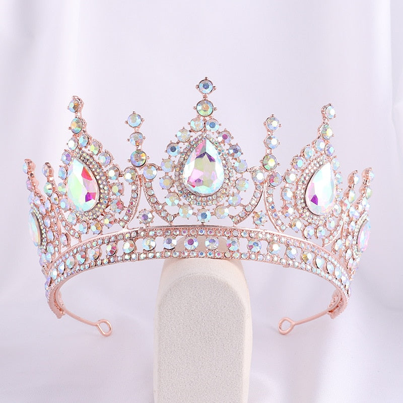 Load image into Gallery viewer, Baroque AB Color Rhinestone Crystal Queen Crown With Earrings Tiara  Jewelry
