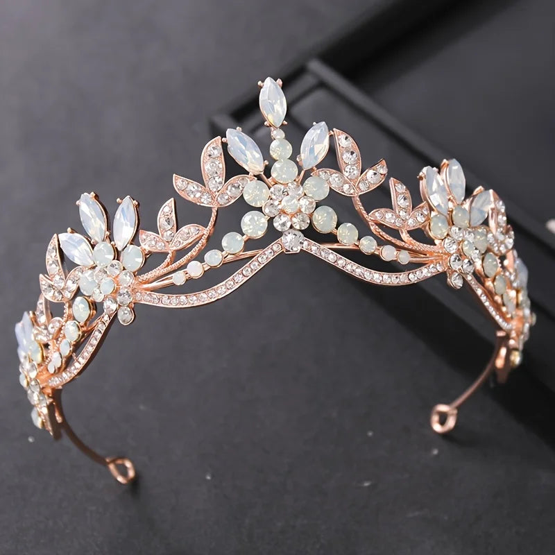 Baroque Vintage Crystal Leaf Rhinestone Tiara Crown Hair Accessory