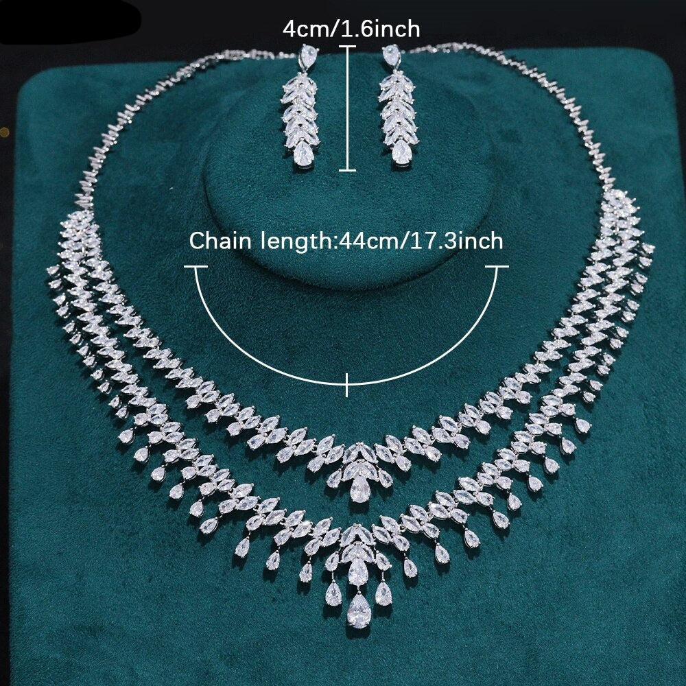 Load image into Gallery viewer, Cubic Zirconia Double Row 2pcs Necklace Earrings Jewelry Set Wedding  Accessory
